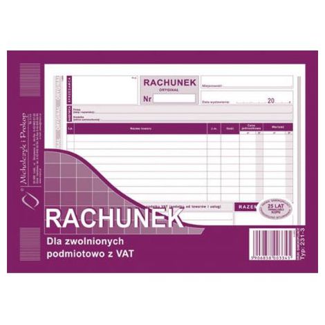Druk MiP Rachunek dla Zwolnionych z VAT A5/80